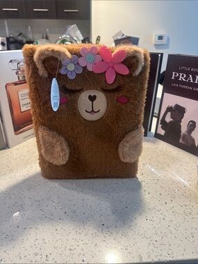 Plush Bear Floral Journal Cover - Brown with Pink & Lavender Flowers